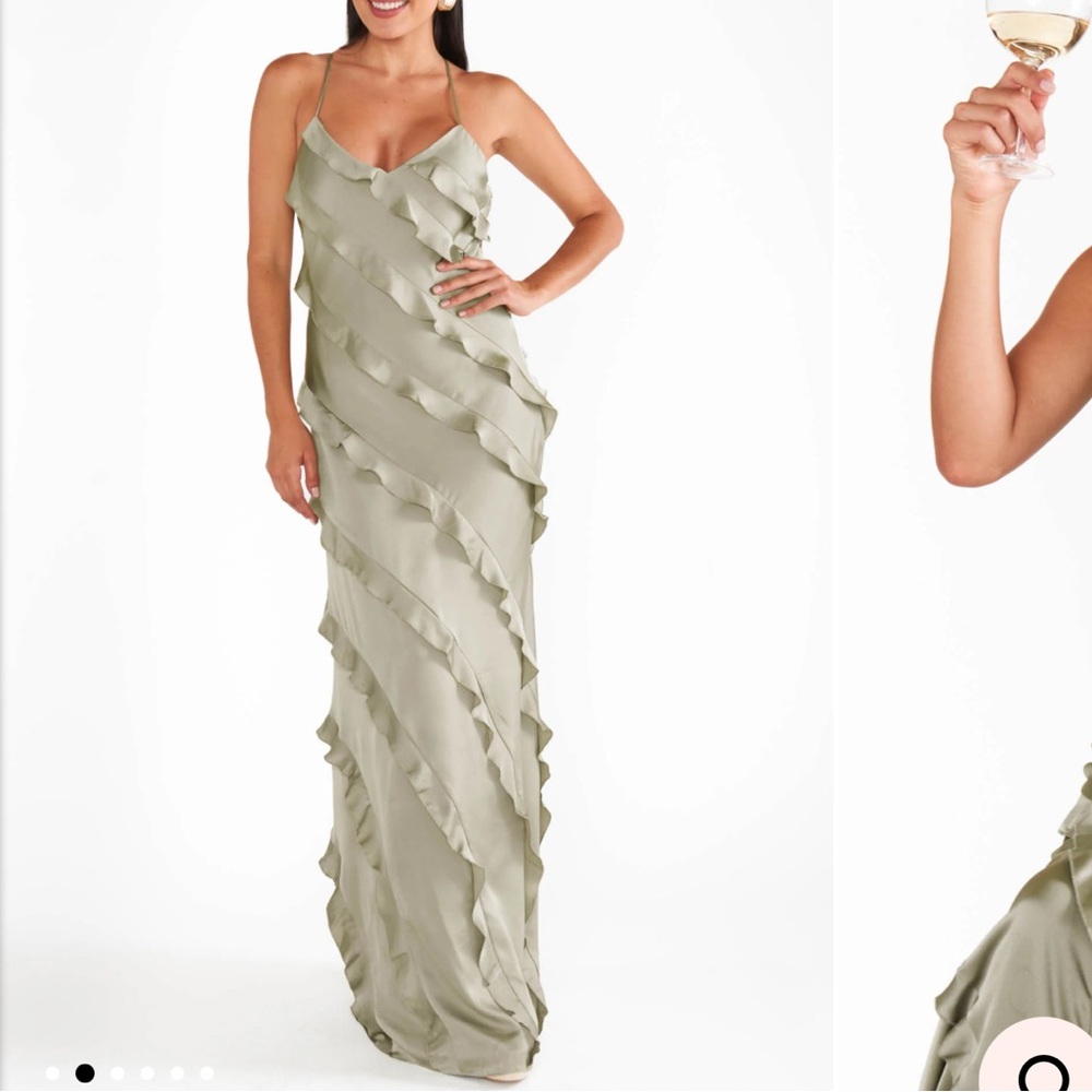 Show Me Your MuMu Women’s Small Green Ruffle Maxi Spaghetti Strap Dress